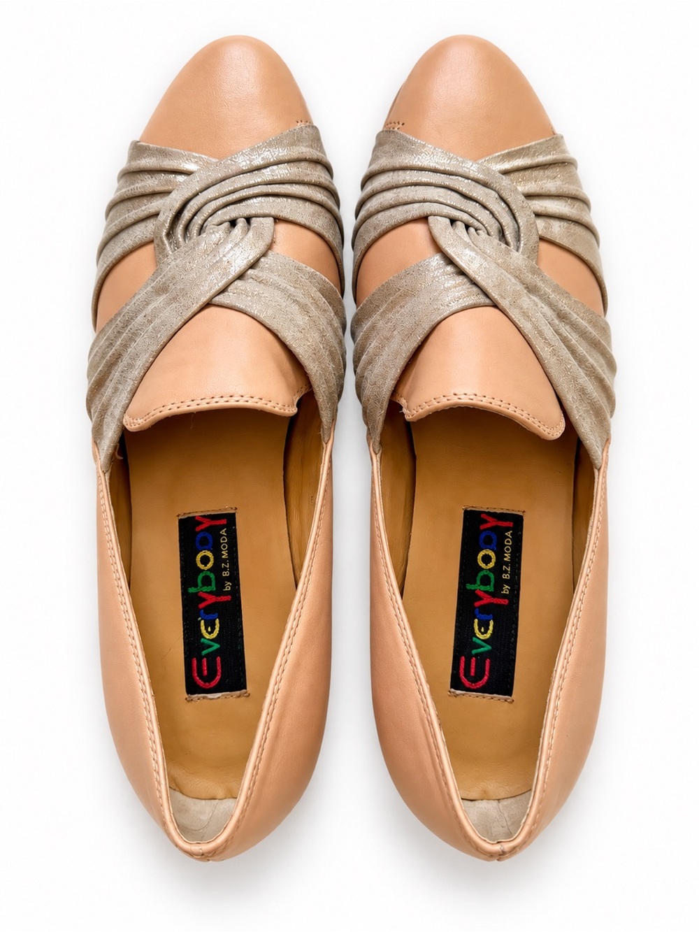 Everybody BZ Moda Leather Block Heel Pumps Metallic Draped EU 39 Vintage